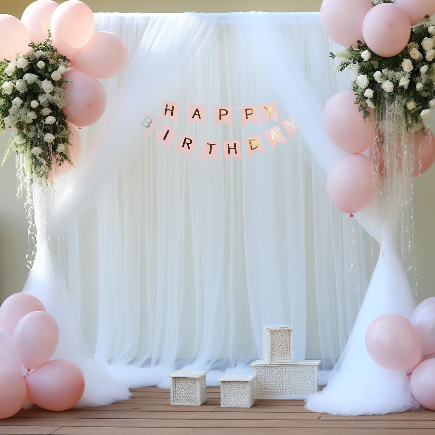 White Tulle Backdrop Curtain For Parties Wedding 10Ft X 8Ft Sheer Backdrop Curtains For Bridal Shower Birthday Party Baby Shower
